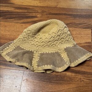 Vintage Suede and Crochet Bucket Hat